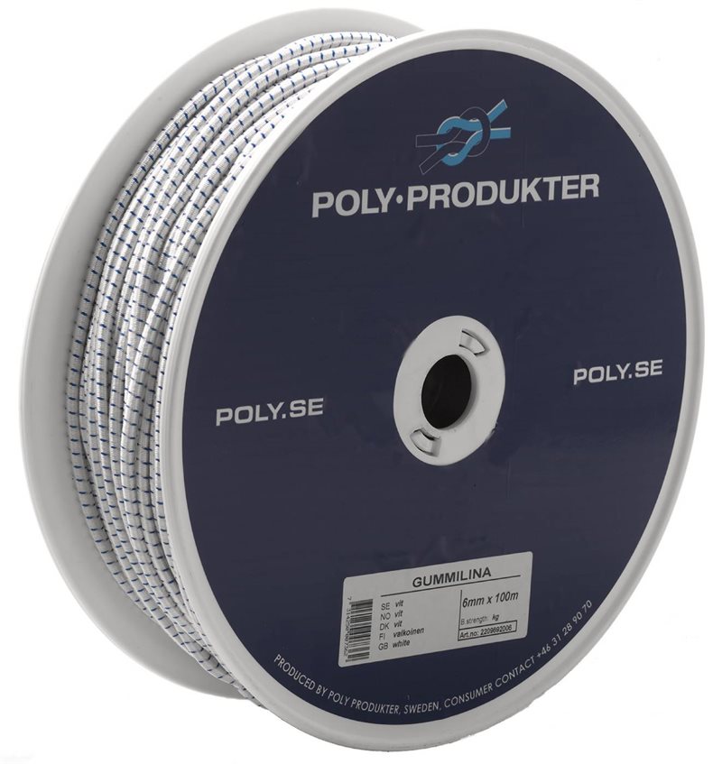 GUMMILINA POLY FLÄTAD VIT 6MMX15M