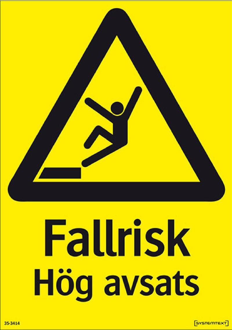 SKYLT 353414 VARNING HÖG AVSATS FALLRISK 210X297MM