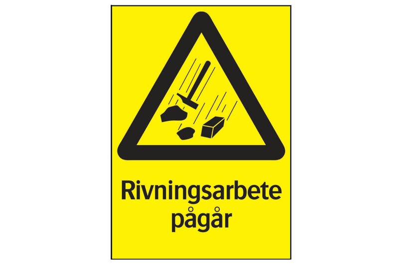 SKYLT 343014 VARNING RIVNINGSARBETE PÅGÅR 210X297MM