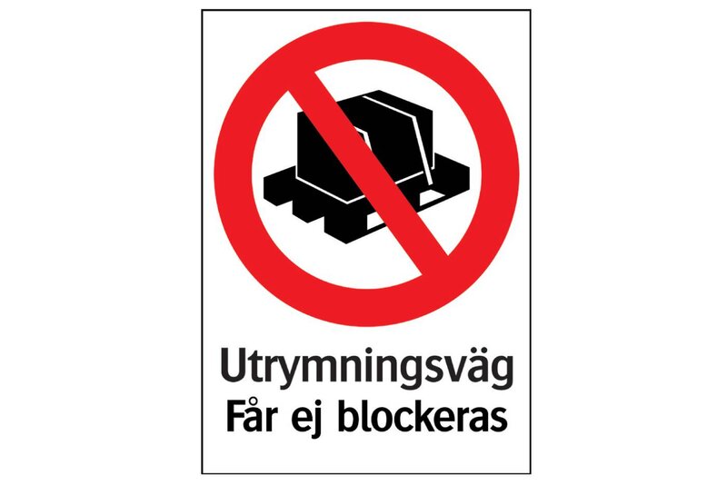 SKYLT 343414 FÖRBUD UTRYMNINGSVÄG FÅR EJ BLOCK 210X297MM